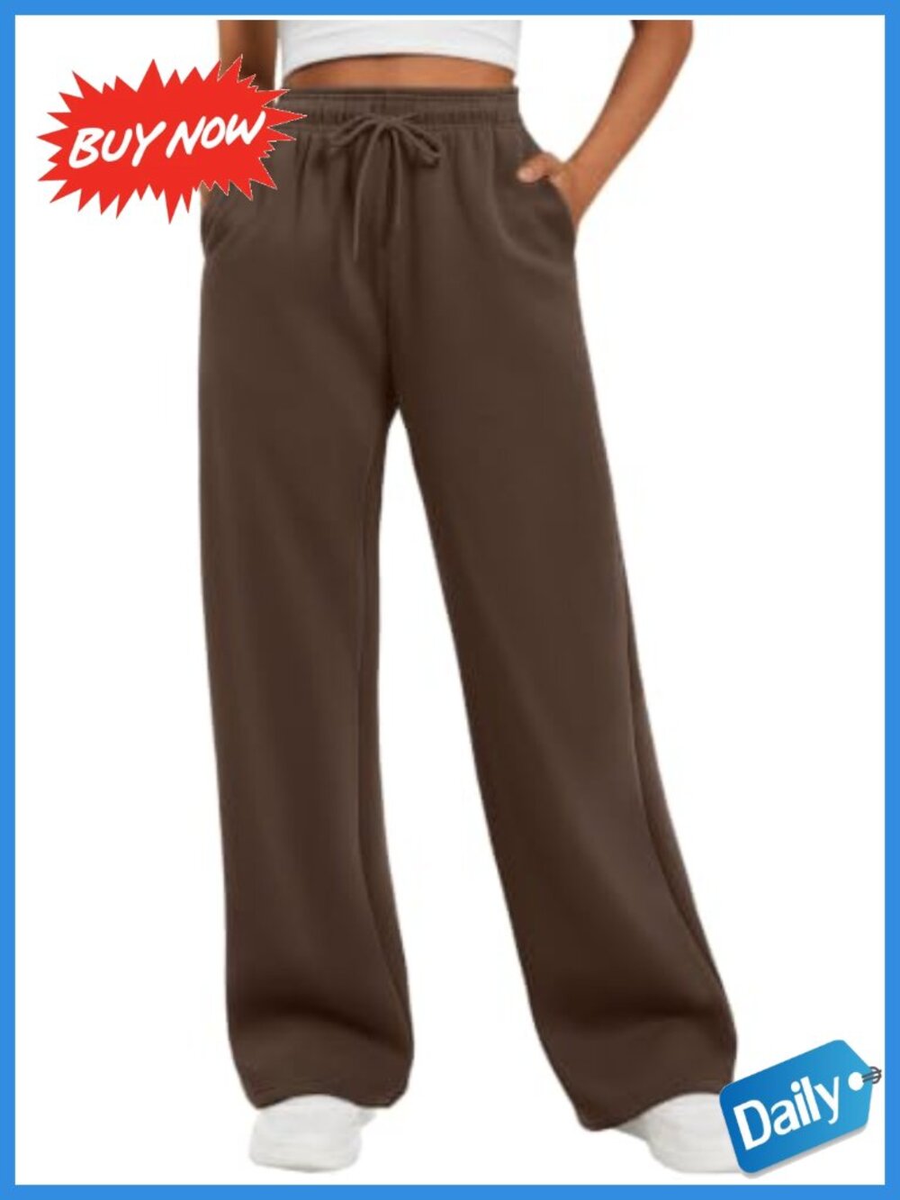 Fleece Lined Wide Leg Sweatpants High Waisted Drawstring Joggers